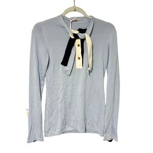 Palmer Harding Blue Henley Button Bow Neck Wide Arm Cuff Knit Top UK 8 NEW